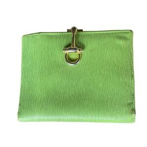 PICCHIONI Lime Green Leather Wallet w Gold-tone Clasp Closure